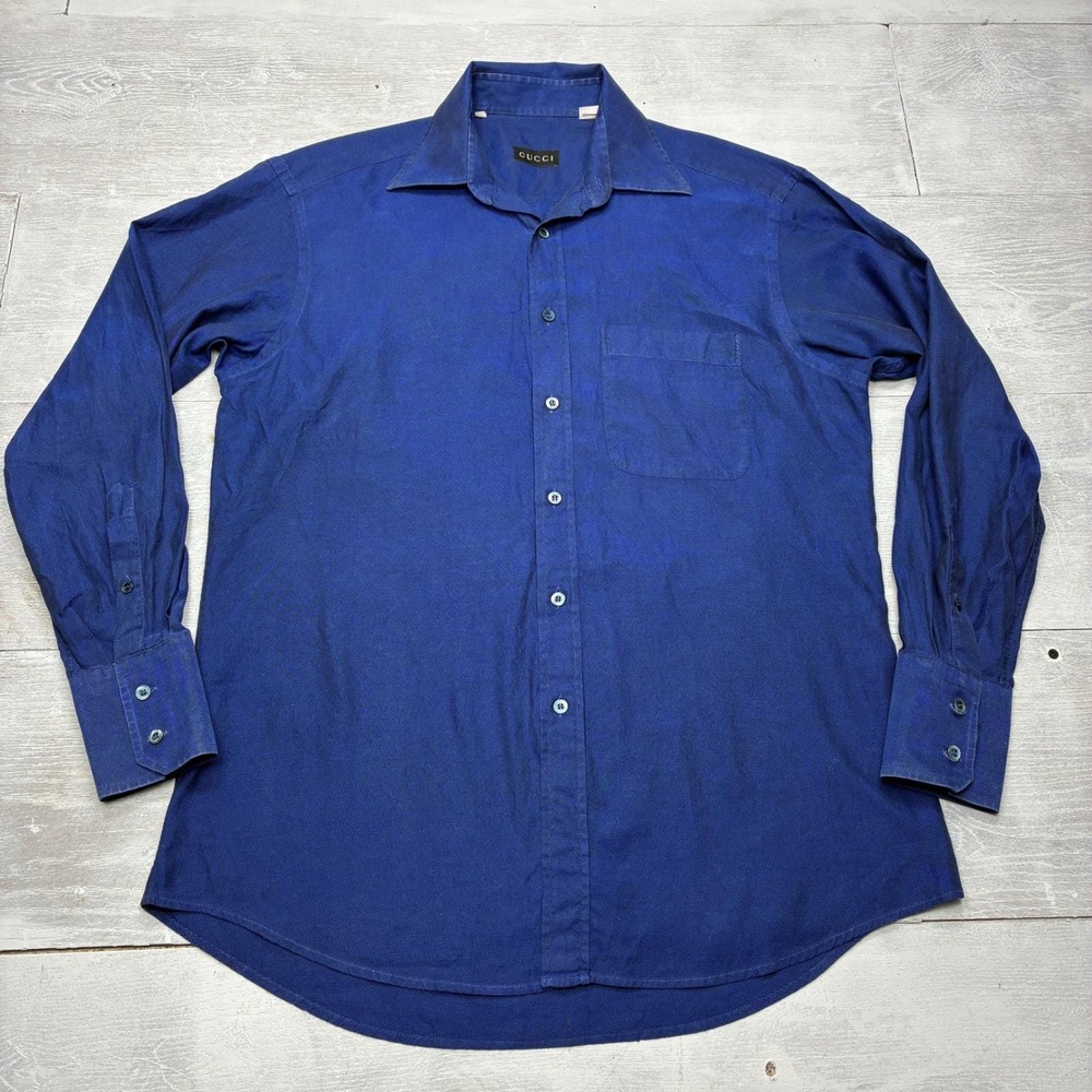 Gucci Button Down Shirt Mens 15.75 40 Blue 90s Vintage Tom Ford Era